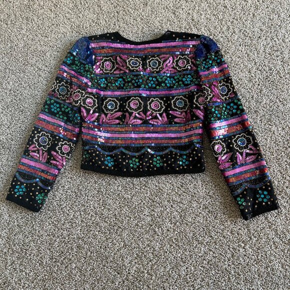 Vintage Laurence Kazar New York Womens Sz S Sequin Beaded Floral Jacket - Picture 10 of 13